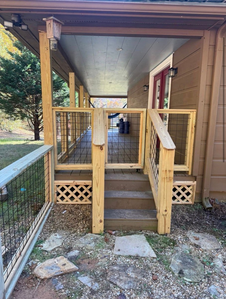 New porch steps and wire-panel railings built by CLB
